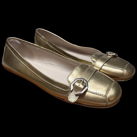 COLE HAAN Women's Size 10 Gold Demi Driving Shoes Cinderella Flats Logo Detail - Picture 7 of 14